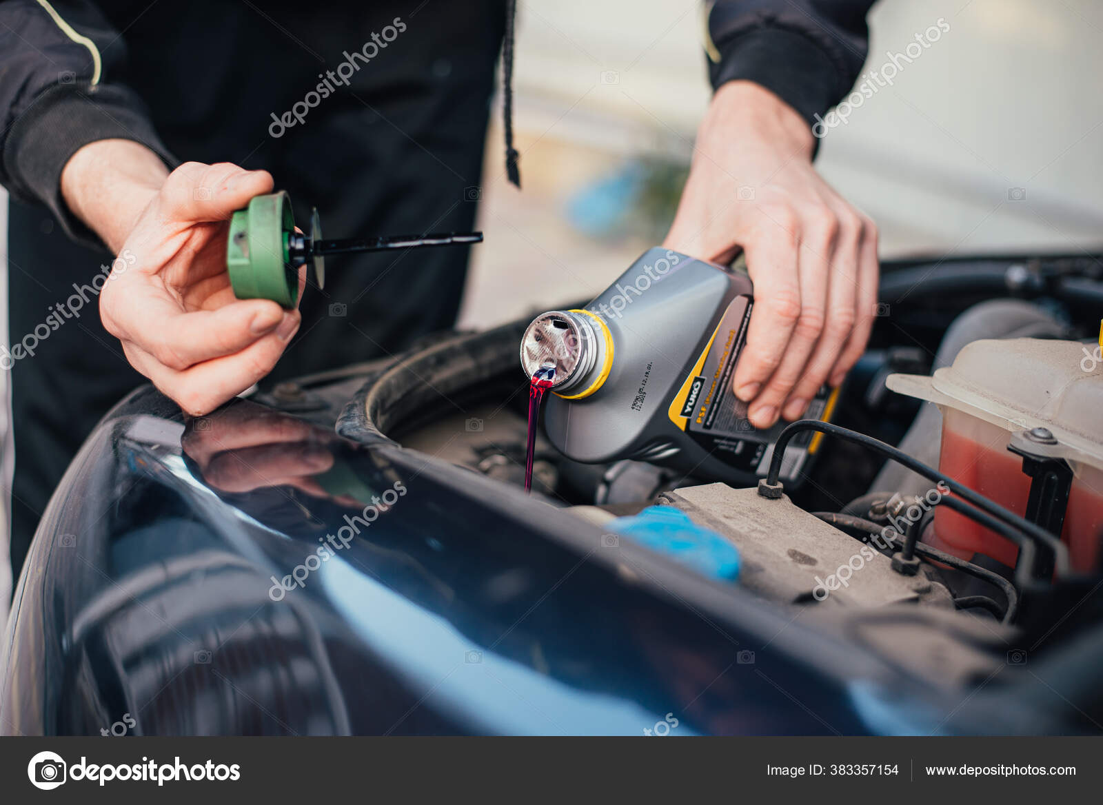 Mechanic Tightening Valve Steering Fluid Reservoir Car Mechanic