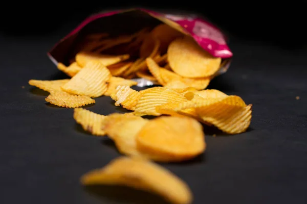 Primer Plano Vista Sabrosas Papas Fritas Paquete — Foto de Stock