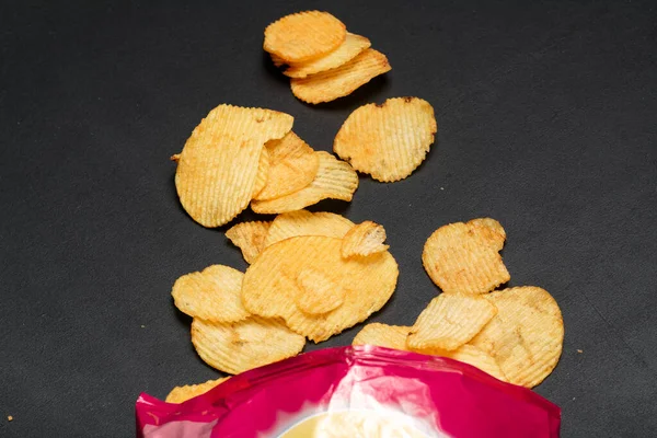 Primer Plano Vista Sabrosas Papas Fritas Paquete — Foto de Stock