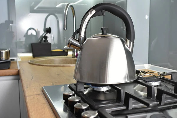 Close View Metal Kettle Comove Kitchen — Stok Foto