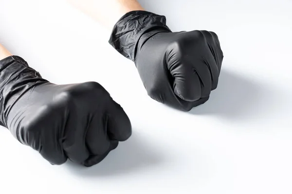 Руки Защитных Перчатках Белом Фоне — стоковое фото