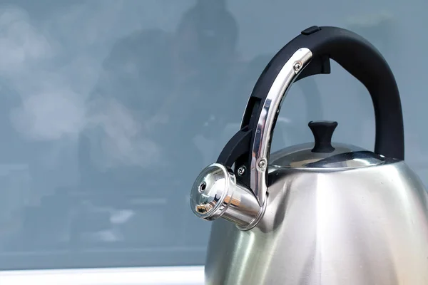 Metal Kettle Stove Kitchen Copy Space — Stock Photo, Image