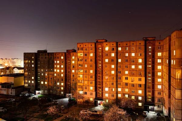Nachts Beleuchtete Gebäude Der Stadt — Stockfoto