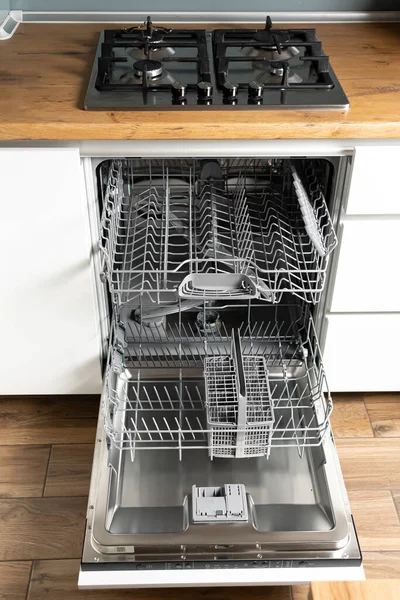 dishwasher in modern kitchen, high angle view