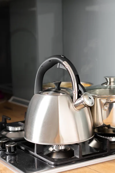 Metal Kettle Pan Stove Kitchen — Stock Photo, Image