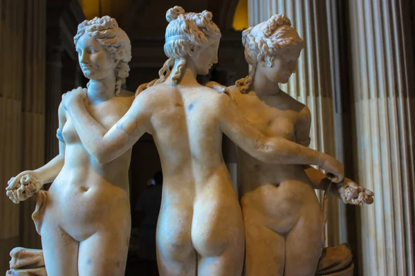 Marmorskulptur Tre Graces Louvren Paris — Stockfoto