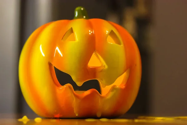 Jack Lantern Drops Wax Table Halloween — Stock Photo, Image