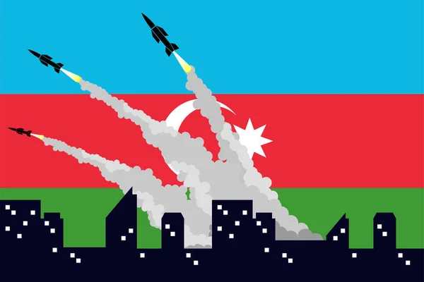 Ilustracja Odpalenia Pocisków Tle Flagi Azerbejdżanu Kryzys Armenii Azerbejdżanie Armenia — Wektor stockowy