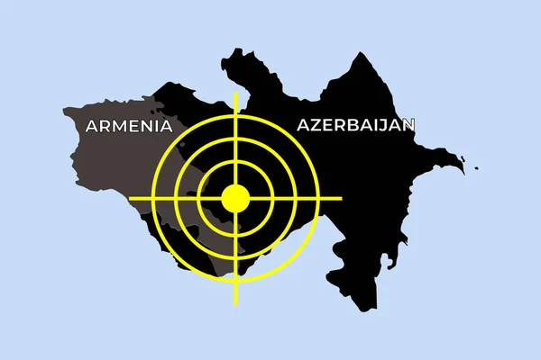 Obiettivo Nagorno Karabakh Battaglia Silhouette Armenia Azerbaigian Mappa Del Conflitto — Vettoriale Stock