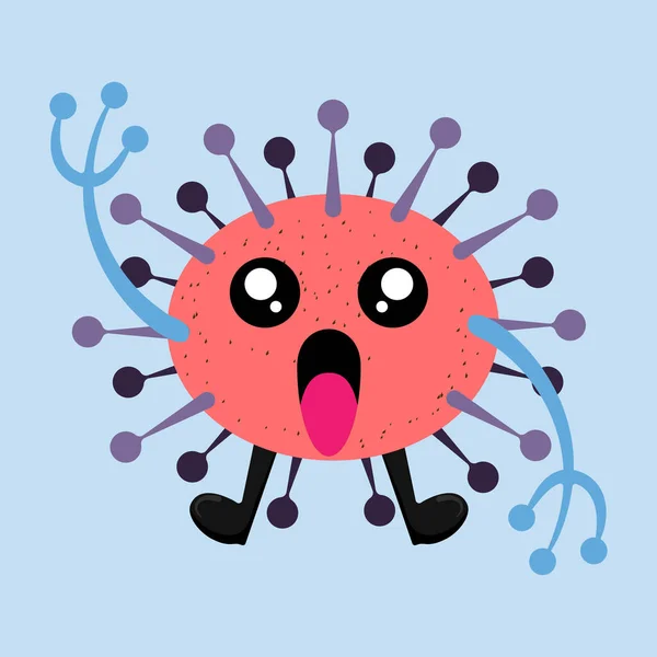 Ilustracja Wektor Grafika Słodkie Szczęśliwe Bakterie Izolowane Jasnoniebieskim Tle Koncepcja — Wektor stockowy
