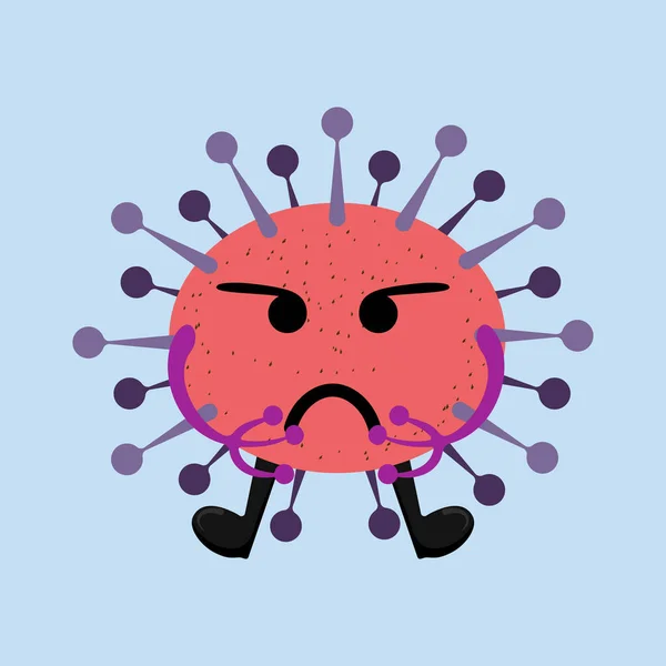 Ilustracja Wektorowa Grafika Uroczych Wściekłych Bakterii Izolowanych Jasnoniebieskim Tle Koncepcja — Wektor stockowy