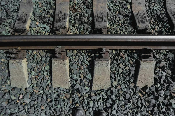 Train rails in country landscape top view — Stock Photo, Image