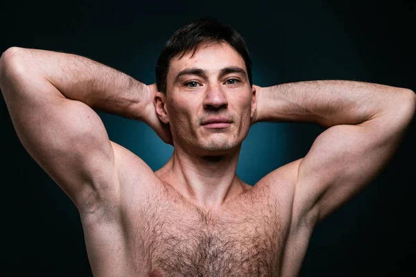 Half naked athlete gay with muscular body Stock Image