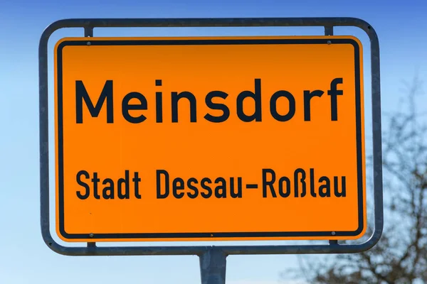 Cidade Signo Entrada Aldeia Meinsdorf Cidade Dessau Rosslau Alemanha — Fotografia de Stock