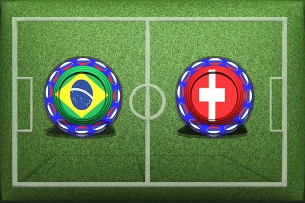サッカー ワールド カップ 2018 ゲーム グループ ブラジル 緑の草に国旗とスイス連邦共和国 日曜日 ボタン — ストック写真