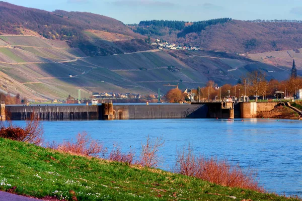 Paysage Avec Rivière Écluse Sur Moselle Allemagne — Photo