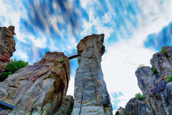 Externsteine Sorprendente Formación Roca Arenisca Bosque Teutoburg Alemania Renania Del — Foto de Stock