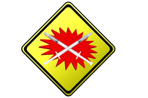 Zwei Gekreuzte Spritzen Auf Einem Gelben Warnschild Mit Rotem Symbol — Stockfoto