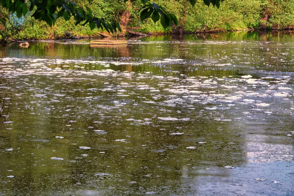 Air Dengan Busa Oleh Deterjen Sungai — Stok Foto
