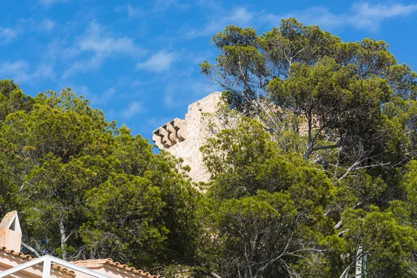 Belas Impressões Mediteranas Palmeiras Parede Casa Céu — Fotografia de Stock