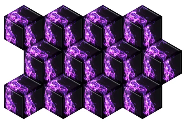 Квадратных Кубов Поверхности Фиолетовым Пламенем Оптический Черном Фоне — стоковое фото
