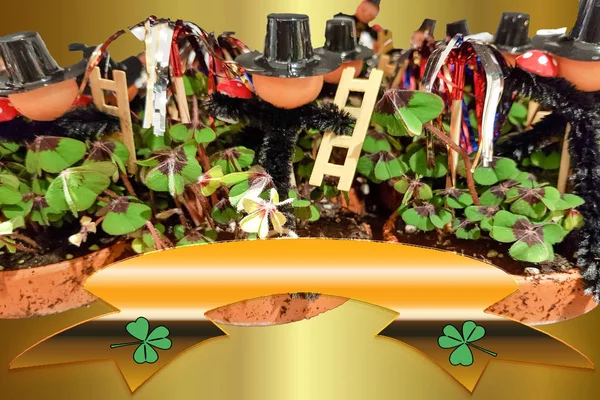 Viele Pflanzen Glücksbringer Klee Mit Schornsteinfeger — Stockfoto