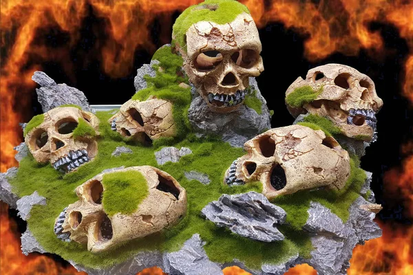 Scary Skulls Appear Front Cloud Fire Contrasting Image — Stock Photo, Image