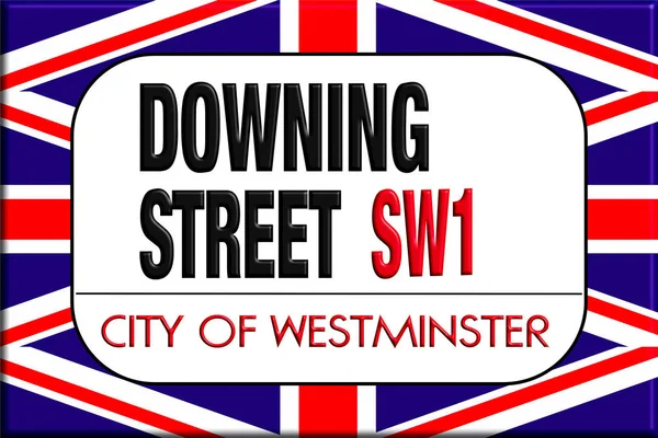 Downing Street Schild Hintergrund Des Union Jack — Stockfoto