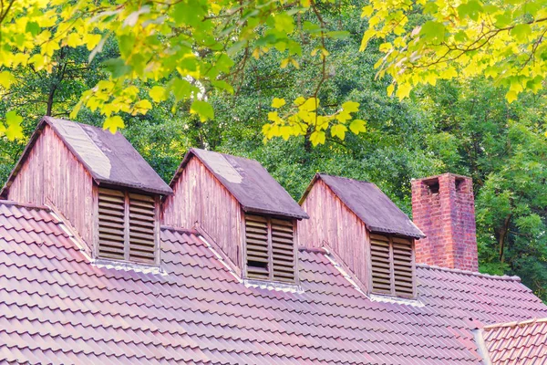 Vecchia costruzione del tetto con lucernari tetto — Foto Stock