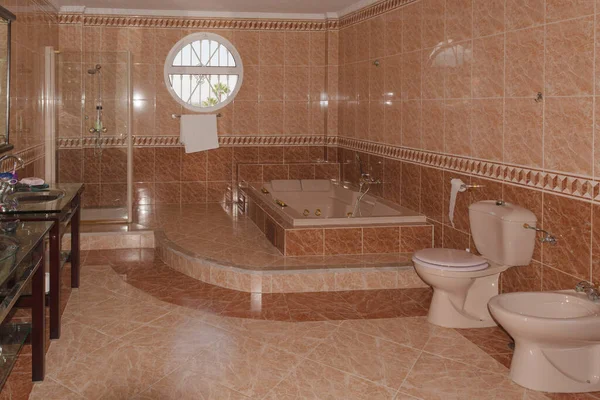 Piękna Łazienka Wanną Hydromasażu Oddzielnym Prysznicem — Zdjęcie stockowe