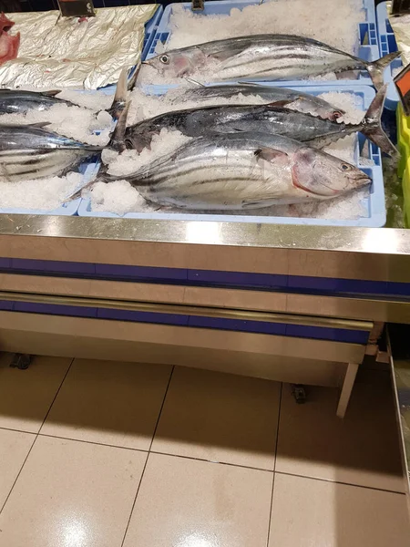 Vendedores Mercado Peixe Cheios Frutos Mar — Fotografia de Stock