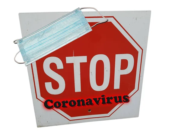 Coronavirus 2019 Ncov Masque Respiratoire Avec Mot Coronavirus Devant Stop — Photo