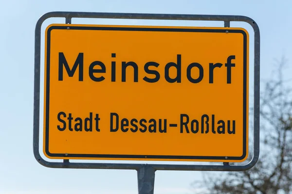 Ortseingangsschild Des Dorfes Meinsdorf Stadt Dessau Roßlau Deutschland — Stockfoto