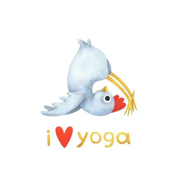 Pollo Blanco Divertido Poses Yoga Conjunto Ilustraciones Acuarela Con Pájaro — Foto de Stock