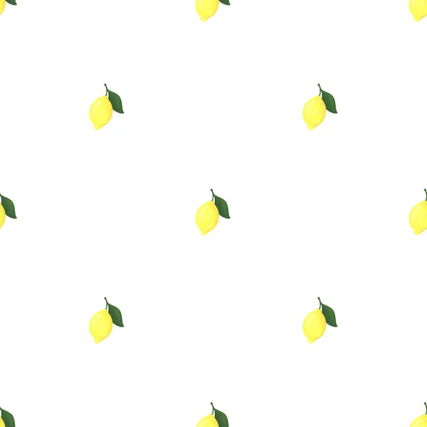 Yellow lemons on a white background. Simple seamless pattern. Citrus fruit. Cute illustration with gouache. Bright print for fabric, textiles, paper and any design. Stock image.