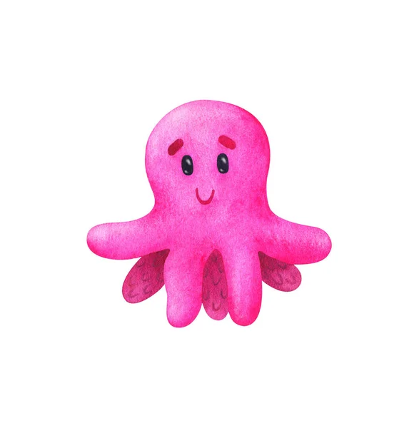 ピンクのタコ 白を基調にした可愛い子供のイラスト 漫画の海の生き物で印刷します ストック画像 — ストック写真