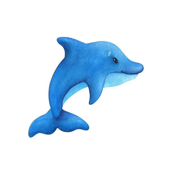 Niebieski Delfin Ilustracja Dla Dzieci Ładny Druk Zwierzęciem Morskim Zdjęcie — Zdjęcie stockowe