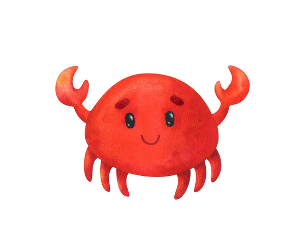 Mignon Crabe Rouge Illustration Aquarelle Animal Crustacé Dessin Animé Image — Photo