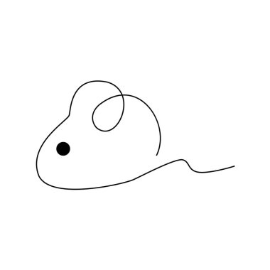 Çizgi sanatı tarzında bir fare çizimi. Üzerinde hayvan resmi olan vektör logosu. Hisse senedi. Tarz sahibi, soyut ve sevimli bir sıçan.