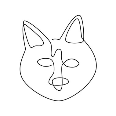 Çizgi sanatında tek çizgili bir kedi çizmek. Üzerinde hayvan olan vektör logosu. Hisse senedi. Tarz sahibi, soyut ve yavru kedili.