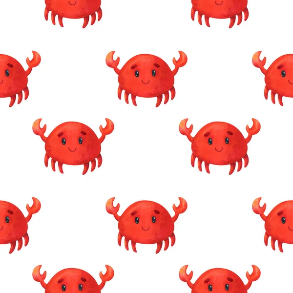 Red Crab Seamless Pattern Watercolor Illustrations White Background Background Design — Stock Photo, Image