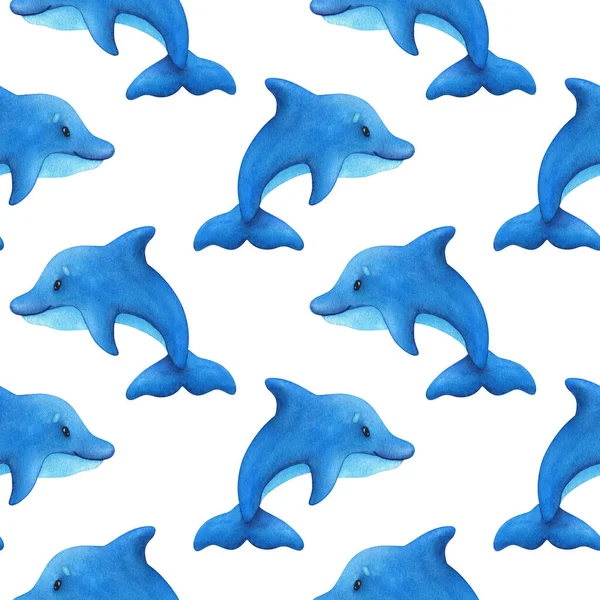 Blue Dolphin Seamless Pattern Watercolor Illustrations White Background Background Design — Stock Photo, Image