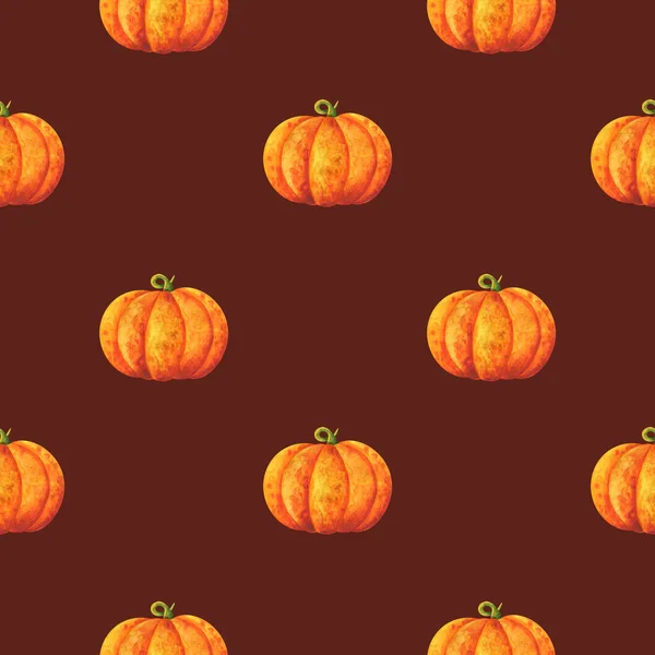 Big Orange Pumpkin Simple Print Watercolor Illustrations Vegetables Maroon Background — Stock Photo, Image