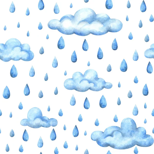 Blauwe Regen Herfst Naadloos Patroon Met Wolken Aan Hemel Een — Stockfoto