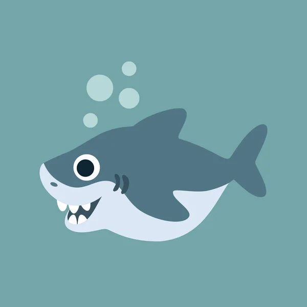 Hezká Ilustrace Žraloka Pod Vodou Modrošedá Ryba Bílými Zuby Měchýři — Stockový vektor