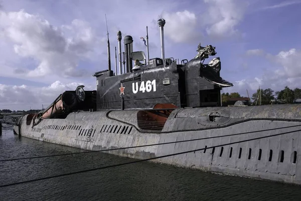 Submarino Militar Está Atracado Porto — Fotografia de Stock