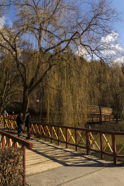 Pont sur la rivière dans une ville thermale — Photo