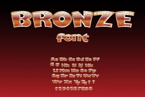 Illustrazione vettoriale di bronzo lucido font, metallo typeface isol — Vettoriale Stock