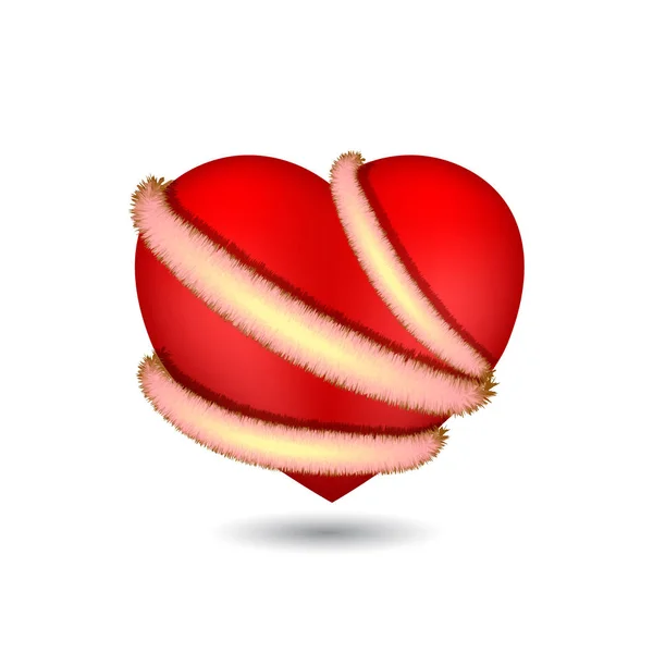 Vackra realistiska rött hjärta för dekoration på alla hjärtans dag — Stock vektor
