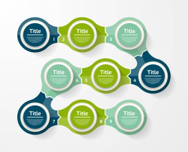 Vektör diyagramı, grafik, sunum ve grafik Infographic şablonu. İş kavramı 9 seçenekleri, parçalar, adımları veya işlemleri ile